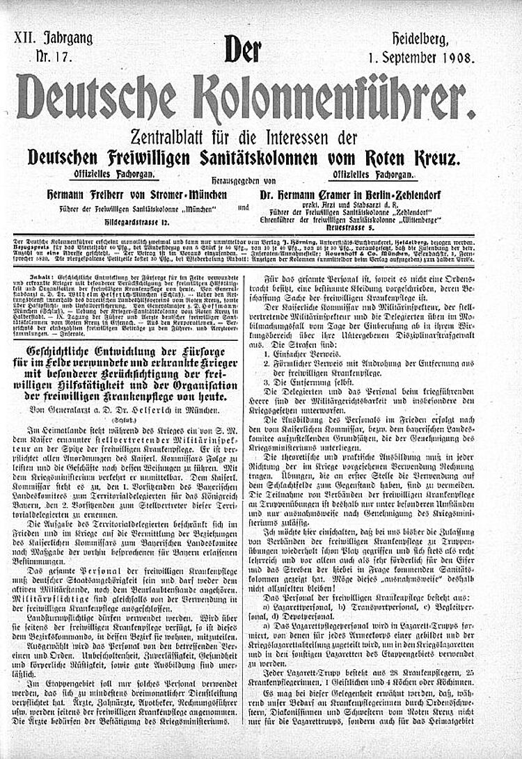 „Der Deutsche Kolonnenführer“ war von 1897 an das Fachblatt der Sanitätskolonnen (DRK)